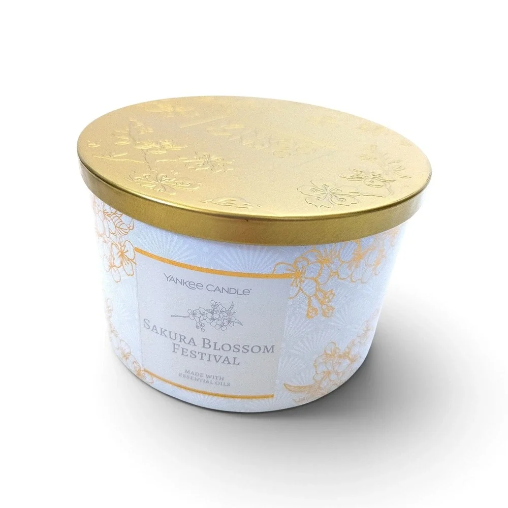 Yankee Candle Sakura Blossom Festival 3 Wick 18oz Cherry Blossom Gold Lid NEW